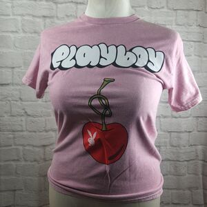 Playboy Bunny Cherry Logo Womens Medium T-Shirt Pink Retro NWT